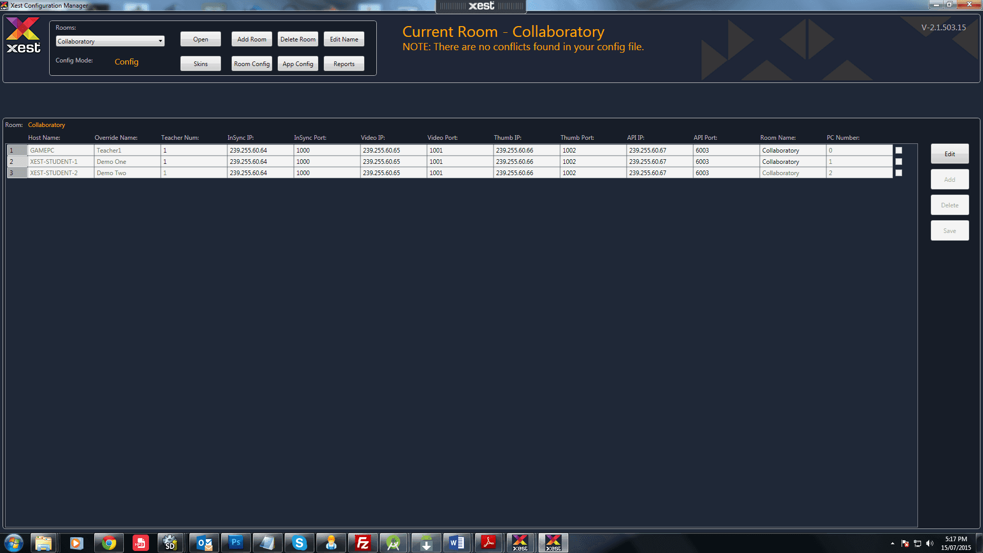 Xest Configuration Manager Screen